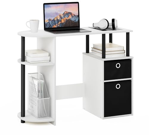 Furinno Jaya Escritorio para Juegos con Cajones, Escritorio para Computadora, Escritorio para Oficina En Casa, Dormitorio, Sala De Estudio, Blanco