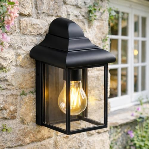 CGC Lighting Außenwandleuchte für den Außenbereich, Aluminium, traditionelle Laterne, LED, IP44, E27 (Schwarz traditionell)