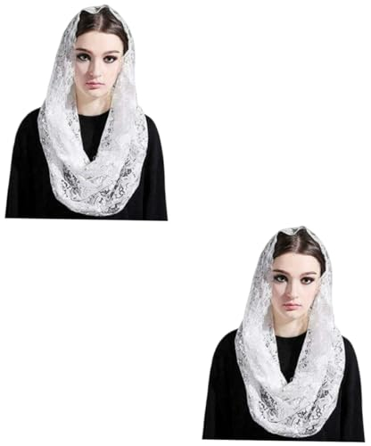 SAFIGLE 2stücke Catholic Lace Veil Für Frauen Elegante Leichte Kopfbedeckung Für Besondere Anlässe Hochzeiten Und Alltägliches Tragen Weißer Floraler Schal Bequem Und