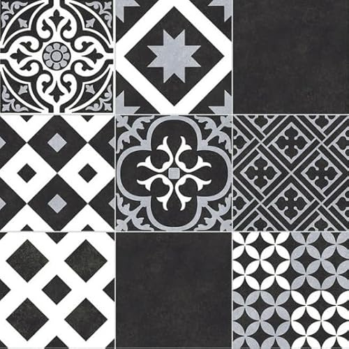 Sol Vinyle Effet Carreaux Noir et Blanc - 2m x 2m