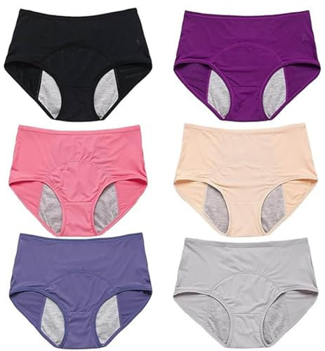 WDCAYQHZ Inkontinenz Schutzhosen Unterwäsche,Periodenunterschwäsche Baumwolle,Auslaufsichere Unterwäsche Damen Inkontinenz,6 Pack(L)