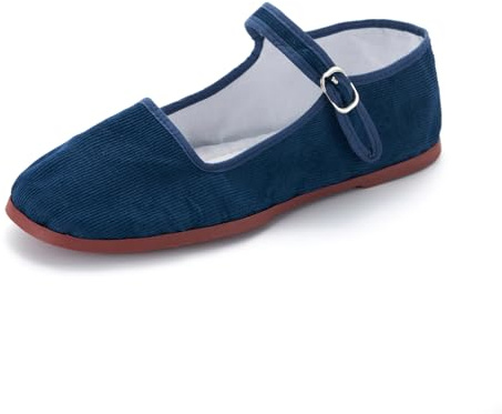 sugarscent Women's Classic Chinese Mary Jane Shoes Slippers China Doll Flats Buckle Slip On Kung Fu Shoes (Navy Corduroy, US Footwear Size System, Adult, Women, Numeric, Medium, 7.5)