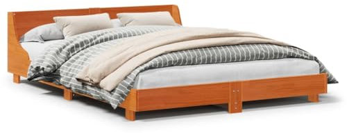Juroupi Massivholzbett ohne Matratze Wachsbraun 140x200 cm Holz Bett Massivholzbett Bed Frame Bettgestell Bett Holz Kiefernholz - 850730