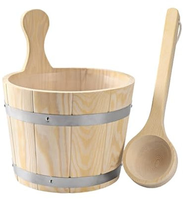 Sharplace Sauna Bucket and Ladle Set Wooden Bath Tool Barrel Sturdy Portable,Utility,Wood Sauna Barrel 5L for SPA,Hotel,Home,Sauna Room