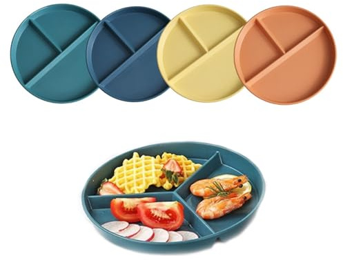 Semazz Platos Divididos con Particiones,4 pcs Platos de Control Plato Dieta 9 Pulgadas Robusta y Reutilizable Control de Porciones divididos Plato Llano Placa Menú para Adultos y Niños
