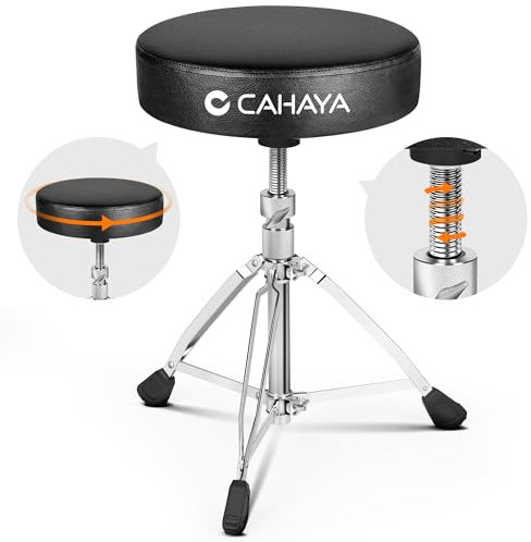 CAHAYA Verstärkt Vergrößert Schlagzeughocker: 8cm Extra Dick Gepolsterter Drum Hocker 35cm Erweitern Durchmesser -Höhenverstellbar von 48-64cm Trommelhocker Tragfähigkeit bis zu 200kg