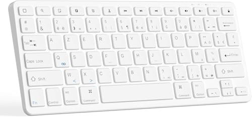 CC Store Clavier sans Fil Bluetooth pour iPad/Pro/Air/Tablette Android, Disposition AZERTY, Mini Clavier sans Fil Rechargeable (USB-C), Silencieux, Ultra-Mince, Léger (Blanc)