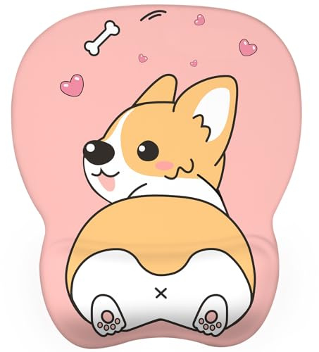 EooCoo Musmatta med Handledsstöd, Gaming Ergonomisk Musmatta, Ergonomic Mouse Pad, Mousepad med Lycra, Texturerad Slitstark, Tvättbar, Hemmabruks, Kontor, Skrivbordstillbehör för PC Laptop, Corgi