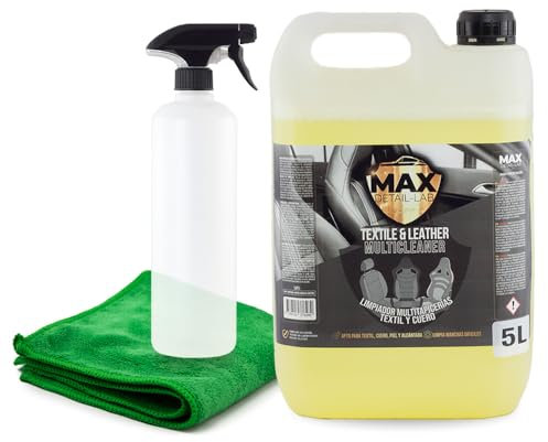 MAX DETAIL-LAB - Textile & Leather 5L - Nettoyant Cuir Voiture, Entretien Intérieur Tissu Alcantara Moquette Siege, Efface Taches Difficiles, Kit Nettoyage Detailing Professionnel Accessoires 5 Litres