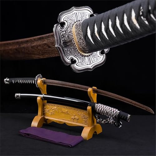 ZHAOMEI Hölzernes Tachi Katana, handgemachtes Bokken, natürliche Palisander-Samuraischwerter für Kendo-Übungen, Display, Cosplay, Accessoires, Dekoration-Black||102CM