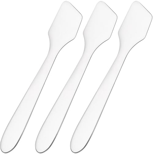 Pndeyo 3pcs Mini Stainless Steel Makeup Spatula, Reusable Cosmetic Cream Spatulas Spoon, Skincare Scoop Applicator Facial Massage Beauty Tools for Mixing and Sampling Face Eye Cream- Silver