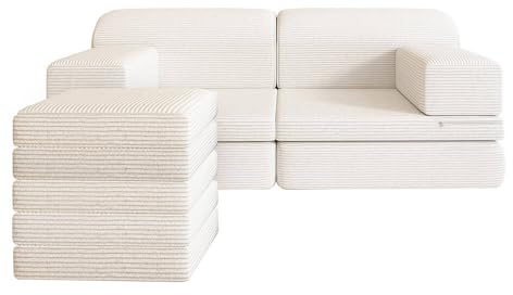 Home Deluxe Spielsofa LIV inkl. Stapelsteine - Cord Beige I Kinderspielsofa, Spielsofa mit Rutsche, Kinder Sofa mit Stapelsteinen, Multifunktionales Spielsofa, Kreatives Kindermöbel, Modularer