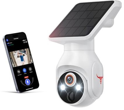 1080P Wireless Security Camera with Solar Panel, AI Human Detection, 2-Way Audio, Color Night Vision, Outdoor/Indoor Surveillance, 2.4G WiFi, Cloud Storage (White)