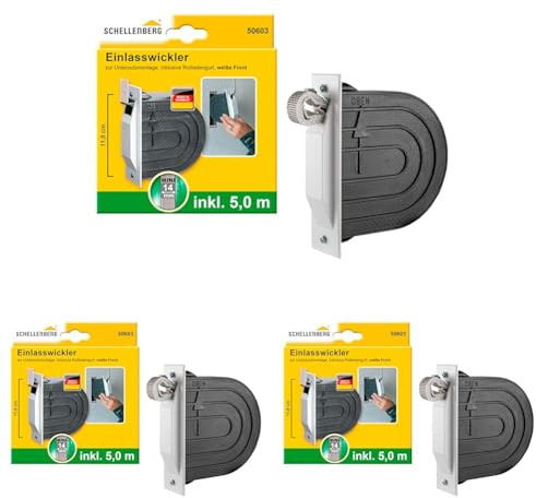Schellenberg 50603 Rolladen Gurtwickler Unterputz Set, System Mini, Lochabstand 11,8 cm, inkl. Mauerkasten, Abdeckplatte und Rolladengurt, weiß (Packung mit 3)