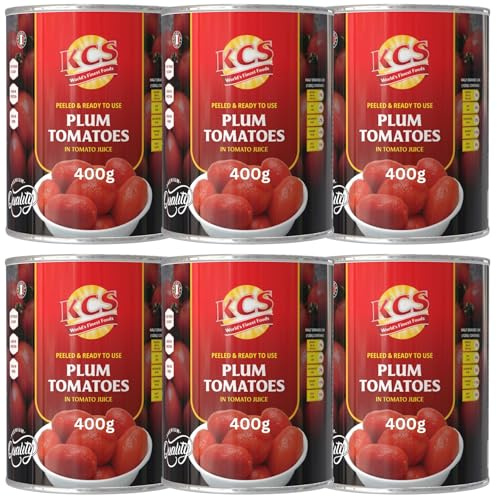 KCS Plum Tomatoes 400gm (Pack of 6) – Whole, Peeled Tomatoes in Tomato Juice | Ideal for Pasta, Curries, Soups & Sauces | No Preservatives | Vegan Friendly | BPA-Free Tin