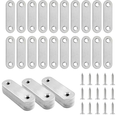 Metal Mending Bracket,Plates, Small Flat Brackets for Wood-8 Centimeters | Stainless Steel Flat Straight Repair Joining Fixing Mending Brace Brackets for Furniture Support Bracket, with Screws
