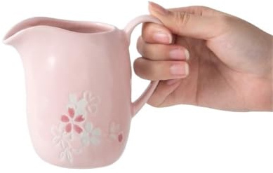 WANGHAI-666 Gravy Boat Hand Painted Ceramic Cream Pitcher Sauce Pot With Handle Cute Pointed Spout Gravy Boat Gravy Boat Stands(Pink)