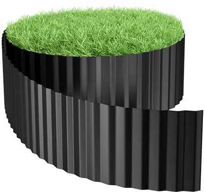 Aufun Rasenkante Metall 10 m, Wellen verzinkt Beetbegrenzung, 18cm Höhe, Raseneinfassung Ideal für Rasenbegrenzung, flexibel Beetumrandung für Gartenliebhaber und Landschaftsgestaltung, Anthrazit