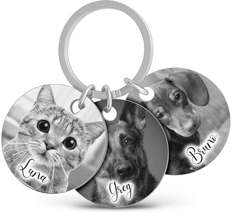 Meinearmbänder Personalisierter Haustier Schlüsselanhänger mit Foto | Individueller Hunde- & Katzenanhänger | Gravur Schlüsselanhänger mit Bild & Text | Einzigartiges Geschenk für Tierliebhaber