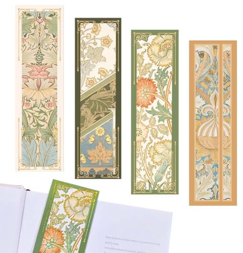 ZENQARI 4 Stück Relief-Prägung Lesezeichen Set, Morris-Muster Lesemarken, Mehrfarbig 152x44mm Papier-Relief 3D-Effekt, Für Buchliebhaber Studenten Büro Geschenk