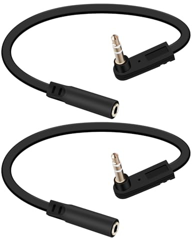 YANBORONSN 3,5 mm platt förlängningsljudkabel, 90 graders ljudkabel kontakt till hona, 3,5 mm telekontakt för billjudsystem, hemhögtalare, 2-pack (0,15 m)