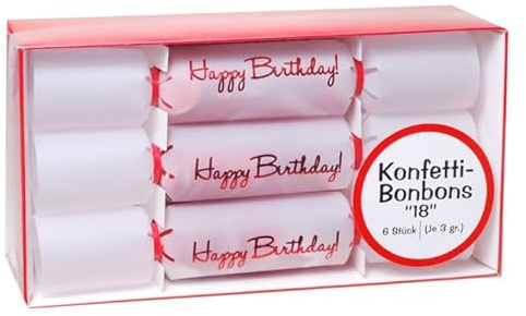 Set Konfetti-Bonbon 18, 6-tlg. weiss/rot zum 18. Geburtstag