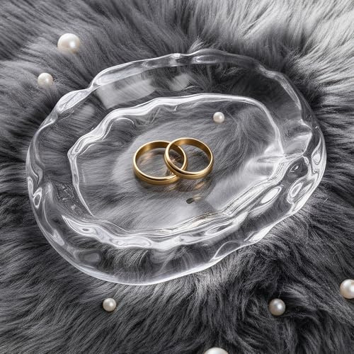NiHome Clear Glass Jewelry Tray, Ring Dish and Trinket Holder for Women, Gift for Birthday, Anniversary, Christmas, or Valentine’s Day, Decorative Organizer for Vanity, Bathroom, or Bedroom