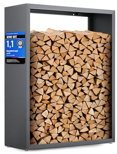 sortiQ Kaminholzregal Metall [DB 703] Kaminholz-Regal für außen & innen - wetterfeste, moderne Brennholz-Stapelhilfe für stabile Holzaufbewahrung Holzlager mit Stellfüßen (130 x 165cm)