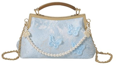 Damen Abendtasche, Elegante Schmetterling Clutch, Vintage Handtasche | Retro Bestickte Schmetterling Blumen Tasche, Vintage Perlen Handtasche, Umhängetasche für Hochzeit, Ball & Feiern