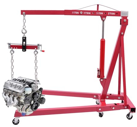 HIKUUER - Gru da officina idraulica pieghevole da 2 t, equilibratore del motore, gru per carichi pesanti per officine auto, officine, magazzini