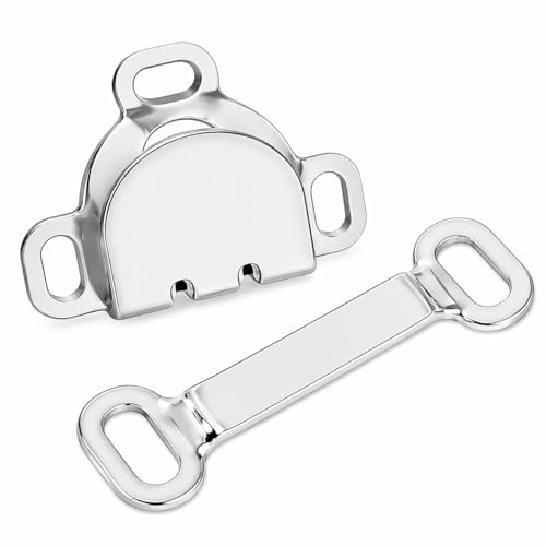 20 Sets Silver Hook and Eye Fastenings for Clothes – 17mm Durable Brass Hooks and Eyes Closures for Waist Trousers, Skirts, Dresses, Pants and DIY Sewing Projects (Silver)