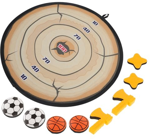 ANDRESLAD Jeu de Lancer de Disques Adhésifs pour Garçon et Filles, Cible Ronde Interactive Légère 305g avec Support Motif Souche D’Arbre, Extérieur et Intérieur pour Précision