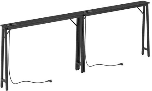 YATINEY 15 cm breite Konsolentische, 2er Set, Lange schmale Flurtische, Eingangstische hinter dem Sofa, mit Ladestation, Metallgestell, für Eingangsbereich, Flur, Schwarz XCT05L2CBB