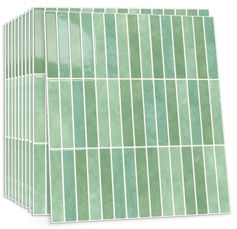 CHDITB 10 Blatt 2D Grün Klebefliesen Selbstklebende Rückwand Folie in Aquarell Mintgrün Wandfliesen Grüne Fliesenaufkleber Metro Grüne Fliesenaufkleber Badezimmer Küche30x30cm