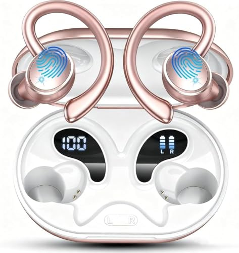 2026 Écouteurs Bluetooth de sport sans fil Bluetooth 5.4 Hi-Fi stéréo, étanchéité IP7, écouteurs sans fil avec USB C, affichage LED, 50 heures d'écouteurs intra-auriculaires avec réduction du bruit