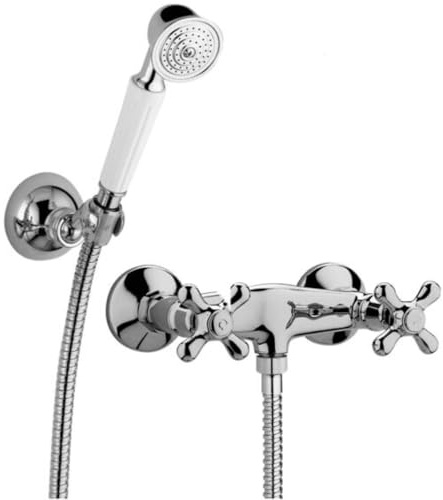 Schläfer 35601013 Zweigriffarmatur für Brause, Zweigriffmischer Retro, Wasserhahn Nostalgie, Brause-Armatur, Mischbatterie, Chrom, Brausebatterie mit Duschkopf, Duschkopfhalter, Brauseschlauch