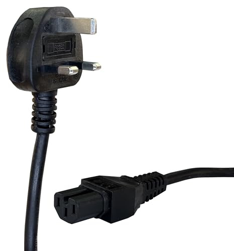 electrosmart 1m Black C15 Kettle Power Cable with Notch - UK Mains Plug to IEC Socket