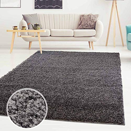 ayshaggy Shaggy Teppich Hochflor Langflor Einfarbig Uni Dunkelgrau Weich Flauschig Wohnzimmer, Größe: 200 x 200 cm Quadratisch