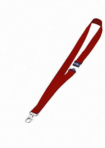 Durable 813703 - Cordoncino in tessuto, clip per combinazione con i portanome con asola, larghezza 20 mm, lunghezza 44 cm, rosso, confezione da 10 pezzi