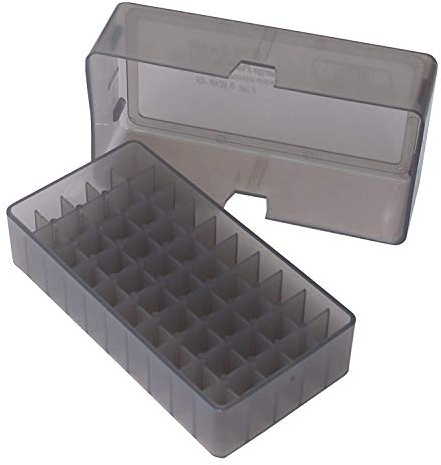 MTM 50 Caja redonda de munición para pistola 44/45 Cal (ahumado transparente)
