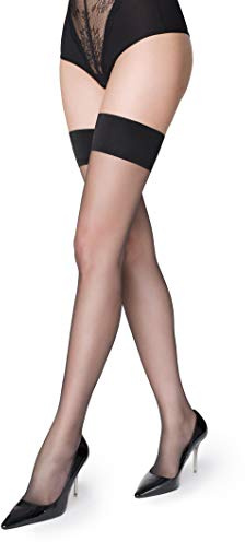 MARILYN Calze a rete da donna senza reggicalze 1 paio, 10 Denari, calze resistenti con punta rinforzata e banda in silicone da 7 cm, nero, taglia 1/2