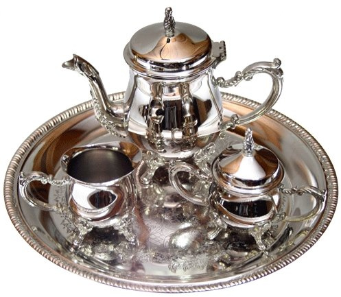 Silver Plated Juego de café Decorativo cafetera + lechera + azucarero + Bandeja