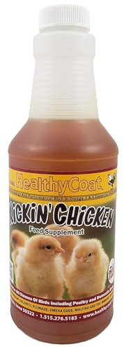 HealthyCoat Kickin’ Chicken Feed Supplement - Pint – All-Natural Omega 3 & 6 Liquid for Poultry – Supports Plumage, Molting Recovery, Egg Production, Skin Health & Immune System – Fortified w/Biotin