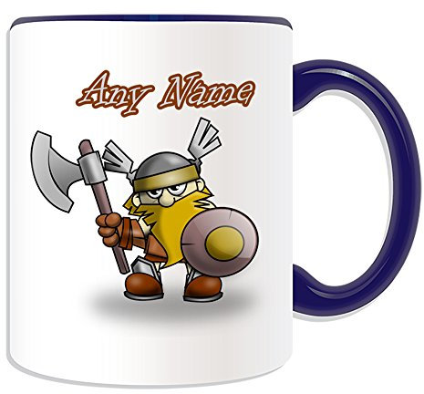 Personalised Gift - Viking Warrior Mug (Fairy Tale Design Theme, Colour Options) - Any Name/Message on Your Unique - Axe Shield Helmet