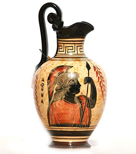 Greekartshop, Vaso greco in ceramica a figure nere, con immagine dipinta della dea Atena, 17 cm