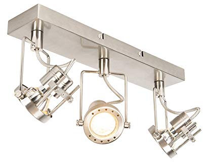 Qazqa - Industrial Spotlight Ceiling Steel I Nickel Matt I Satin 3 Light Rotating and Tilting - Suplux- - Industrial - Suitable for LED GU10 | 3 Way Light - Steel Surface-Mounted spotway Light - Sui