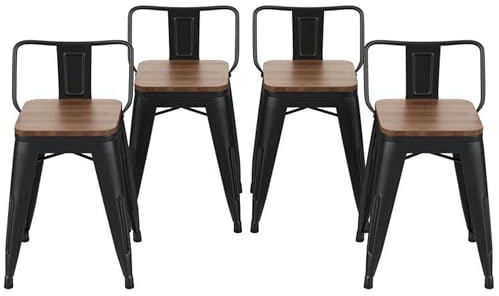Changjie Furniture 18 Inch Metal Bar Stools Counter Stool Modern Barstools Industrial Bar Stools Set of 4 (18 inch, Black)
