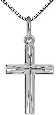 CLEVER SCHMUCK Kinder Halskette Anhänger kleines Kinder Kreuz 17 mm Enden elegant verziert Kette Venezia 40 cm 925 Sterling Silber im Schmucketui