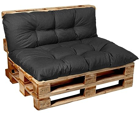 Garden Factory Cojines para palets, Cojín de palé, Cojines para Sofas de palets Asiento, Respaldo o Juego (Set (Asiento 120x50 + Respaldo 120x50) Antracita)