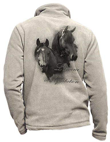 Pets-easy Giacca in Pile Equitazione con Un Cavallo Nero - Abbigliamento da equitazione personalizzato per Cavaliere, beige, L